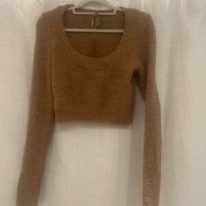 SKIMS Cozy Knit Long Sleeve Top and matching high waisted pant in soft cozy tan